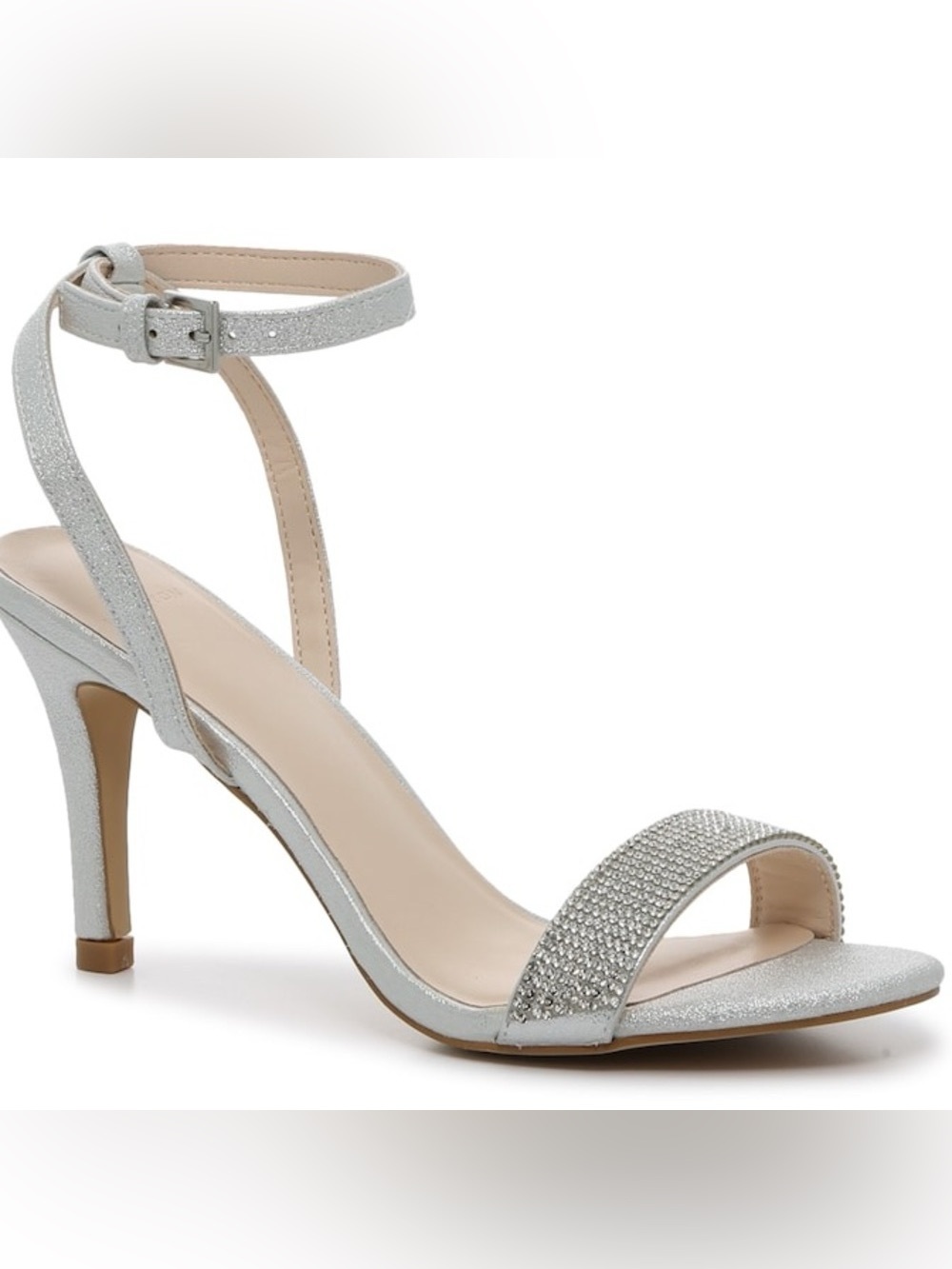 H by Halston Silver Crystal Ankle-Strap Sandal
